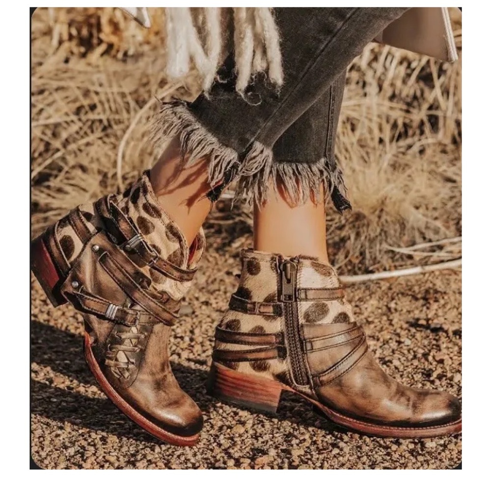 FREEBIRD BELFAST leopard print brown leather ankle boots